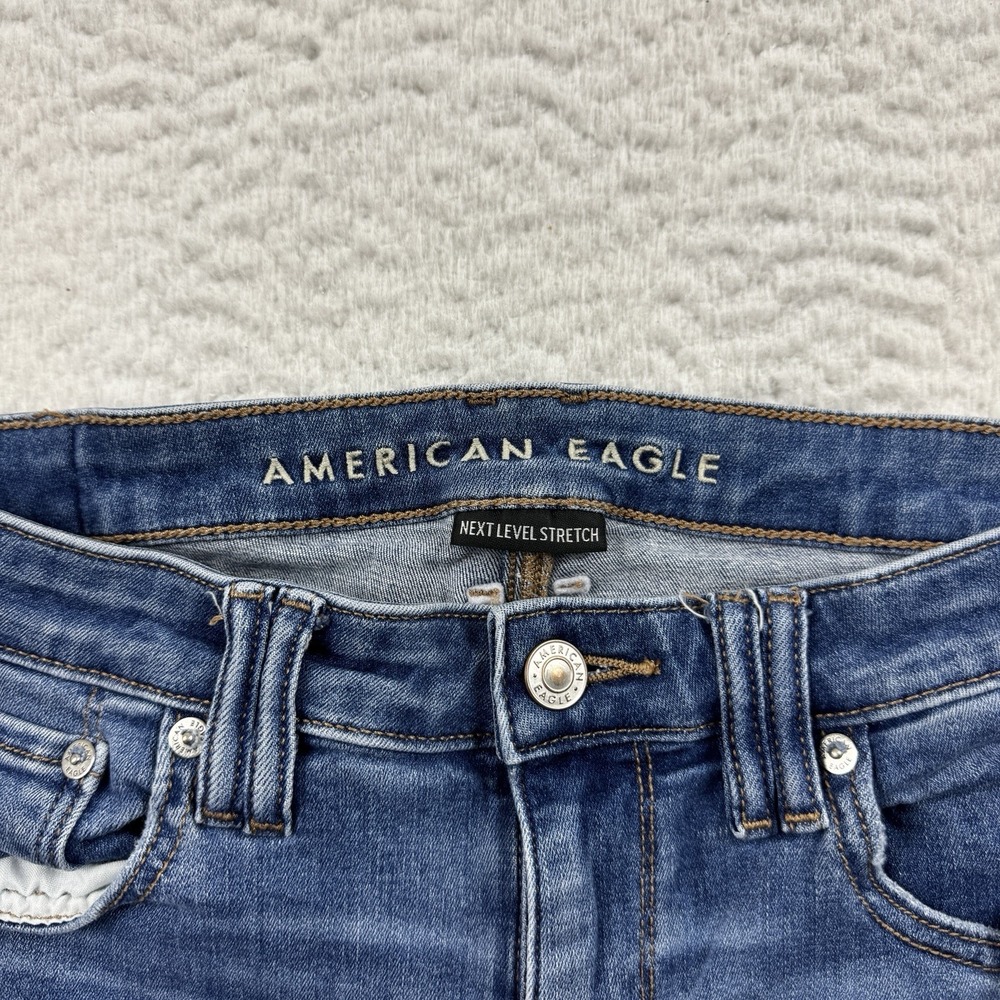 American Eagle Jeans 6 X Long Blue Low Rise Flare Flap Pocket Stretch Denim - Picture 3 of 12